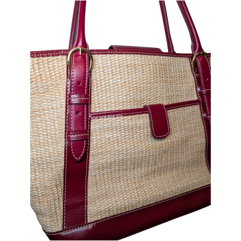 Maxx New York Women’s Raffia Straw Red Leather Large Tote Shoulder Handbag Boho - Picture 7 of 16